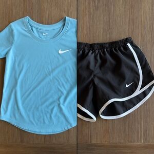 Nike Girls Athletic Outfit – Dri-Fit Tee + Running Shorts (Size Medium)